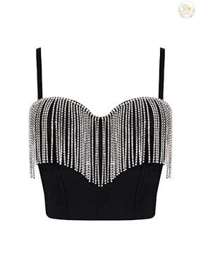 Sequin Tassel Crop Top Spaghetti Strap Tank Top